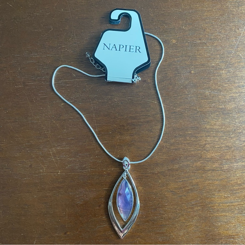 New Napier Silver Tone Crystal Pendant Necklace NWT